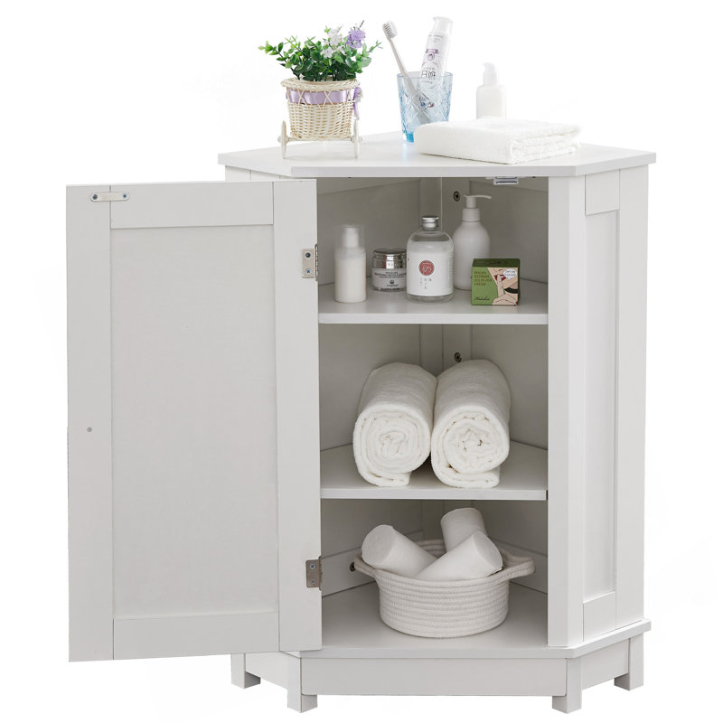Armoire de salle de bain d'angle avec tablette réglable, Blanc