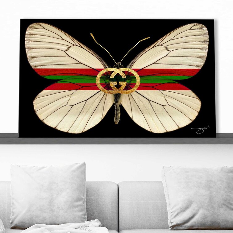 Gucci Butterfly (Horizontal) by by Jodi - Graphic Art Mercer41 Format: Wrapped Canvas, Size: 28 H x 48 W x 1.5 D