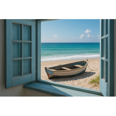 Seaside Serenity - Boat View Through Rustic Window