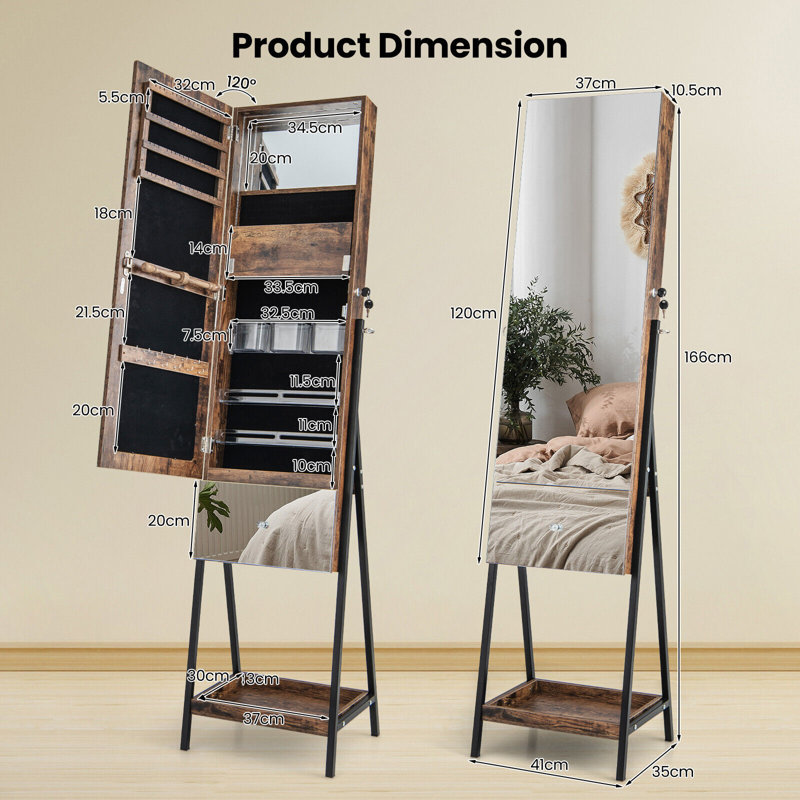 Areni Freestanding Jewelry Armoire, Brown