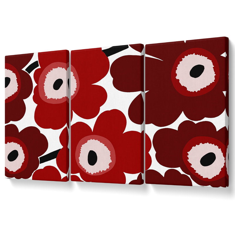 Red Poppies - 3 Piece Wrapped Canvas Print, 81.3cm H x 163cm W