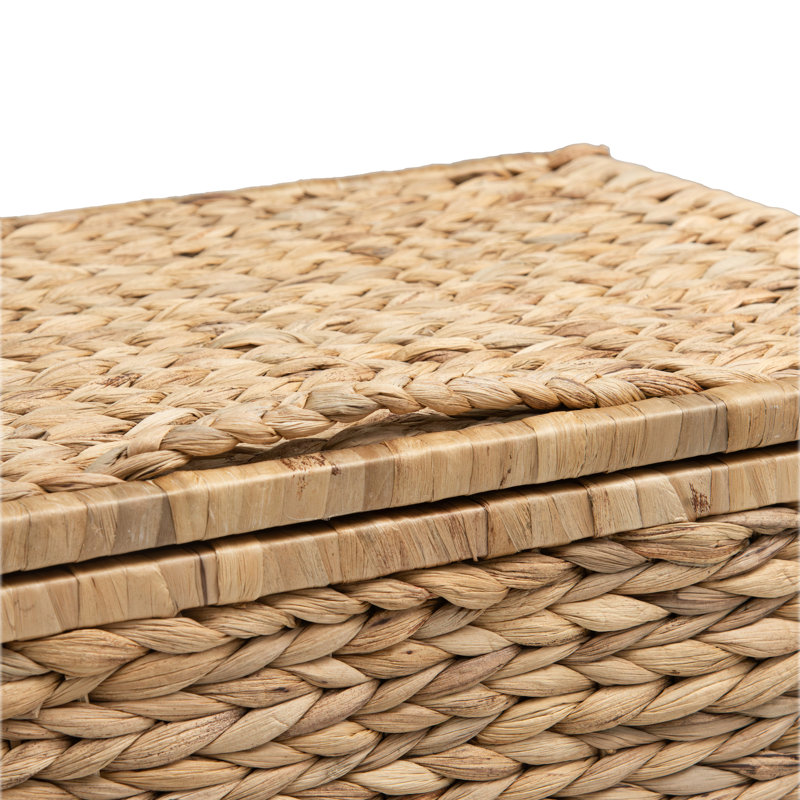 Heavy-duty Water Hyacinth Wicker Storage Trunk with Metal Frame