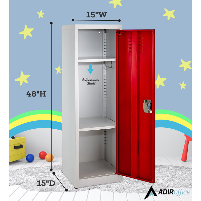 Red and Off-White Steel Freestanding Locker with Adjustable Shelving