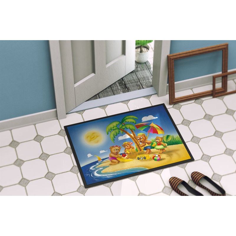 Paillasson Galatia Bears jouant à la plage, Rectangle 1 pi 6 po x 2 pi 3 po
