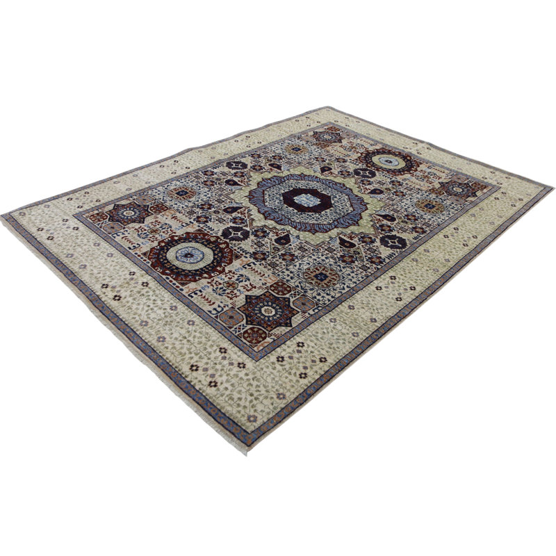 Hand Knotted Wool Area Rug in Beige