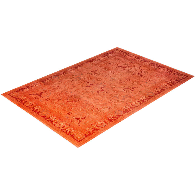 Tapis unique noué à la main Fine Vibrance - rose, 6 pi 1 po x 8 pi 10 po