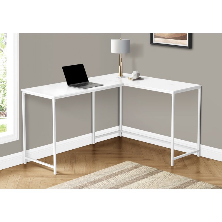 Computer Desk, Home Office, Corner, 58L, L Shape, Work, Laptop, Metal, Laminate, Natural, White Inbox Zero Color (Top/Frame): White/White