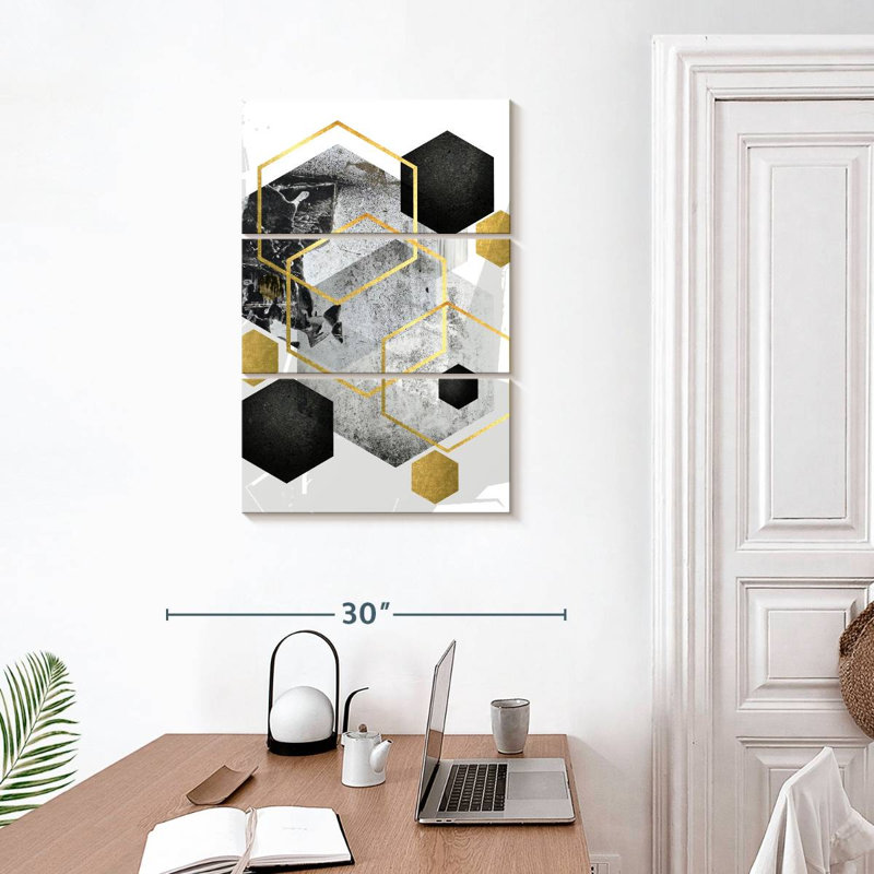 Avery Abstract Geo Black Gold, 32" H x 20" W