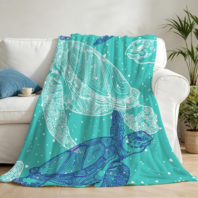 Blue Ultra Soft Flannel Fleece Throw Blanket,Seamless with Sea Marine Single-Sided Print