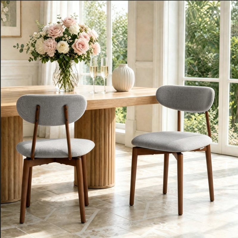 Ensemble de chaises de salle à manger rembourrées avec dossier en bois massif 2 pièces Modern, Gris clair