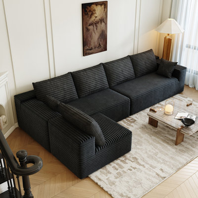 139.4" Modular Sectional Sofa, L-Shaped Minimalist Couches with Middle Seat Chaise, Modern Deep Seat Convertible Sleeper Sofa,Cloud Plush Corduroy Fabric, No Assembly Required, 5 Seater