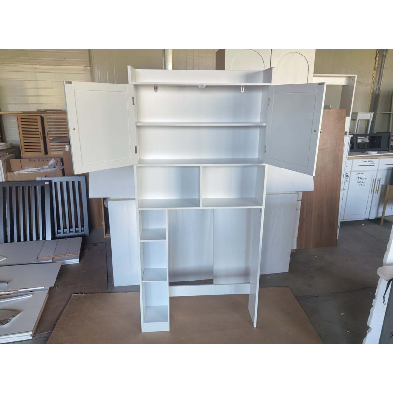 Over-The-Toilet Bathroom Storage Cabinet With Adjustable Shelf, Double Doors & Open Shelves