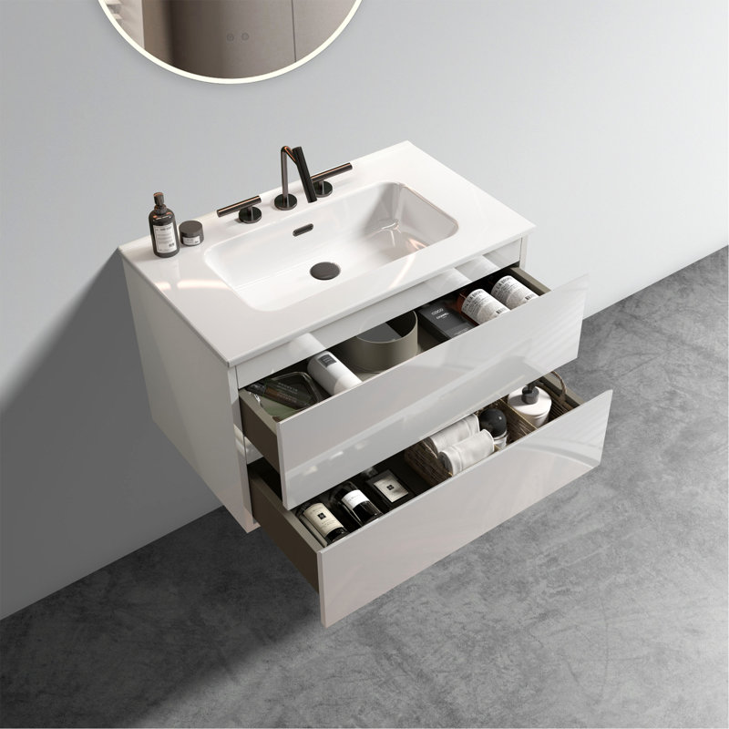 Meuble-lavabo sophistiqué avec lavabo en céramique et fonctionnalité avancée pour des salles de bain élégantes., Blanc