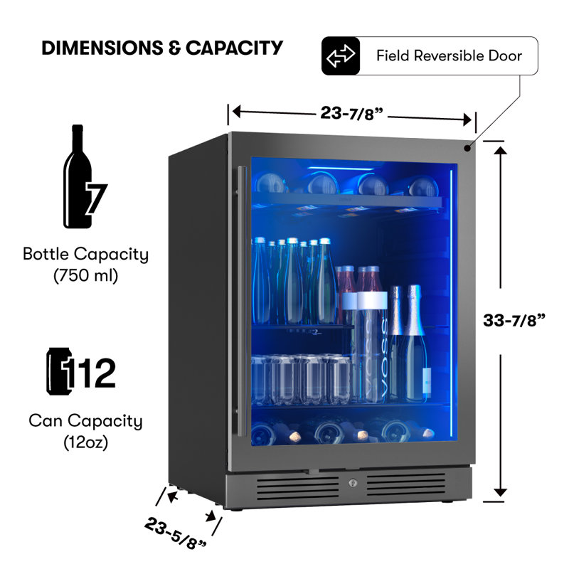 Zephyr Presrv 24" 7-Bottle and 108-Can Single Zone Beverage Cooler