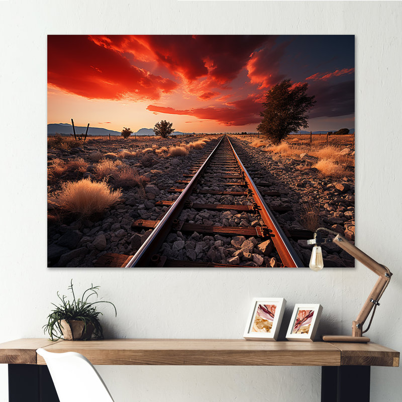 Train train sur fond rouge, impression sur toile, H 30 po x l 40 po x P 1,5 po, Toile tendue