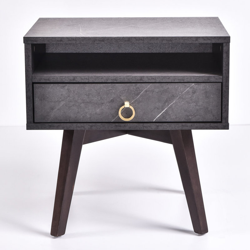 Homesley 50.2 cm W Bedside Table, Grey Stone