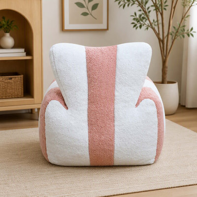 Pouf pouf enfant en forme d'ourson, canapé de lecture confortable avec dossier en forme de cœur et motifs colorés, blanc et rose, pour chambre, appartement et salon
