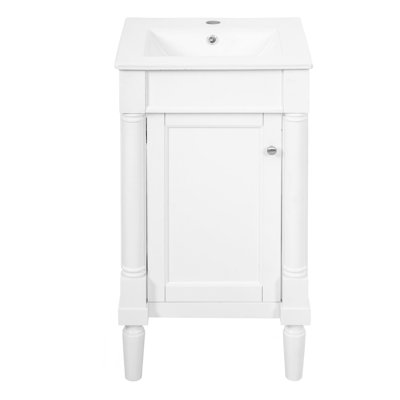 Armoire de salle de bain de style français 18 po avec rangement, solution pour petit espace avec lavabo en céramique, tablette réglable, charnières à fermeture en douceur