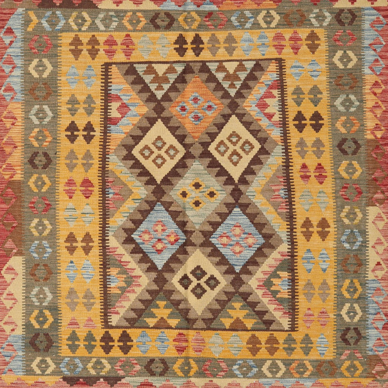 Marling Contemporary Orange/Yellow/Green Area Rug, Square 3'