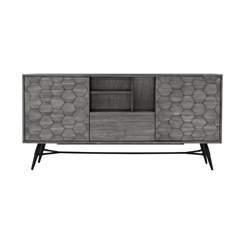 Buffet multifonctionnel en bois d'acacia gris avec design moderne en nid d'abeille