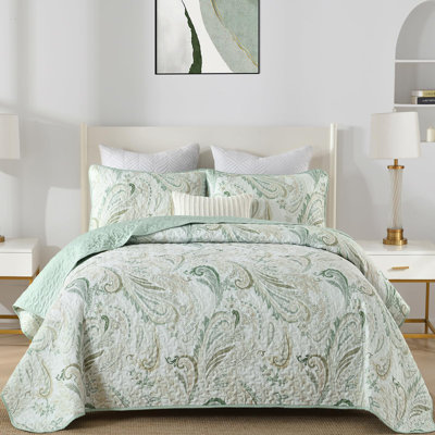 3 Pieces Paisley Floral Pattern Boho Quilt Set Bedspread Coverlet Bedding Set