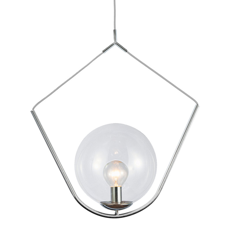 Orion 1 Light Single Globe Pendant, Polished Chrome, Clear