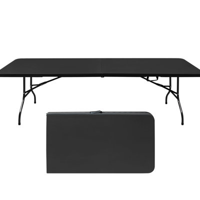 Table pliante noire de 8 pi. Portable pour les événements extérieurs. Robuste, imperméable. Capacité de charge élevée. Table d'intérieur / extérieur en noir Plaisirs de pique-nique robustes. Roulement. Choix probable