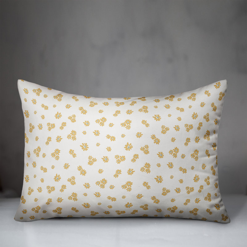 Floral Rectangular Throw Cushion, Yellow