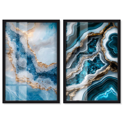 «Golden Geode Luxe Set Shadowbox», art mural bleu par Art Remedy