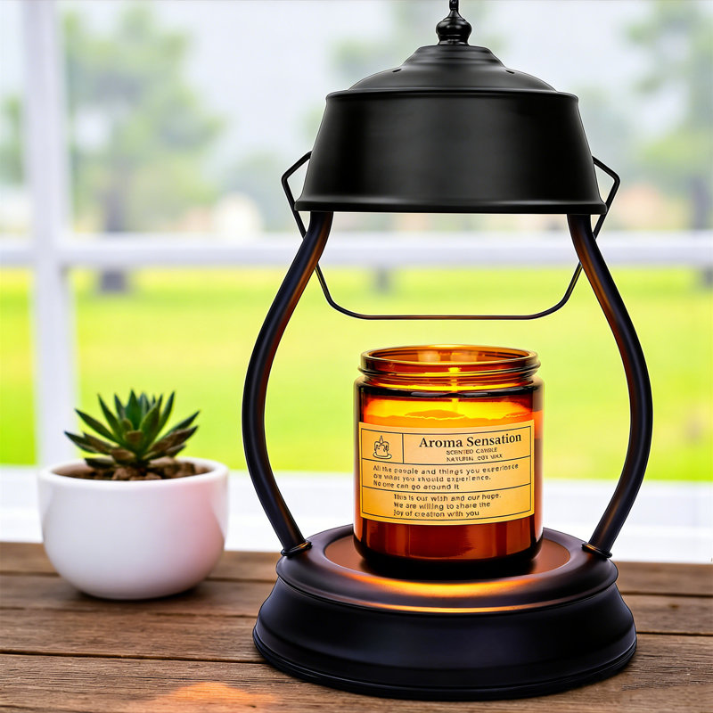Lanterne chauffante de style lanterne avec minuterie et intensité variable - fondant à la cire à hauteur réglable pour les grandes bougies en pot