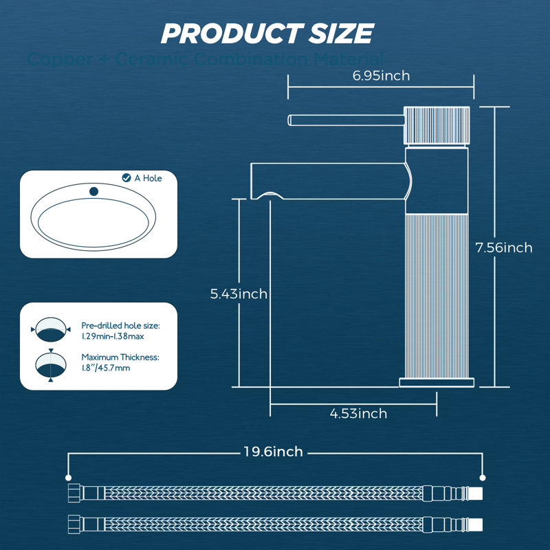 Single-Hole Single-handle Bathroom Faucet with Drain Assembly, Chrome