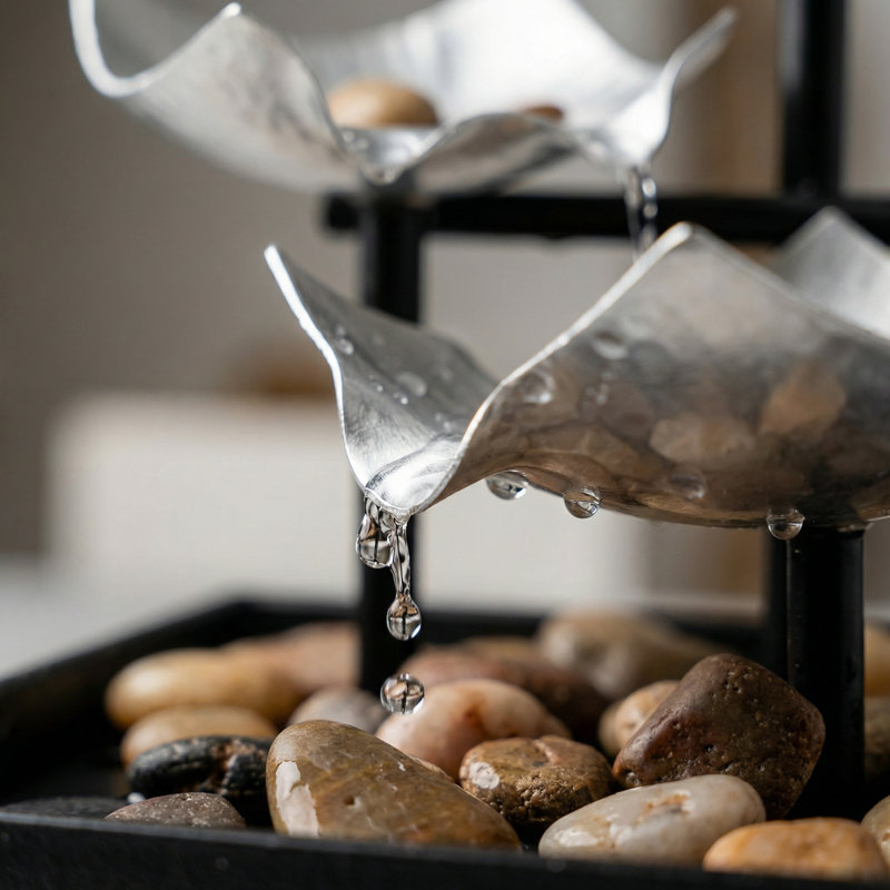 Fontaine de table à trois niveaux en feuille d'argent avec éclairage DEL, alimenté par USB, Argent