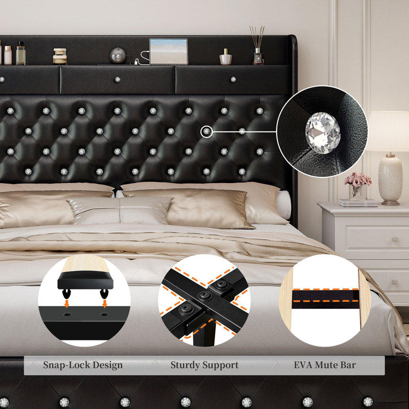 Upholstered Bed, King(5'), Black