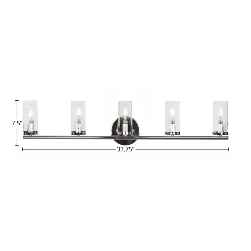 Barre d'éclairage de salle de bain 5 lumières Trinity au fini chrome avec verre transparent 2,5 po