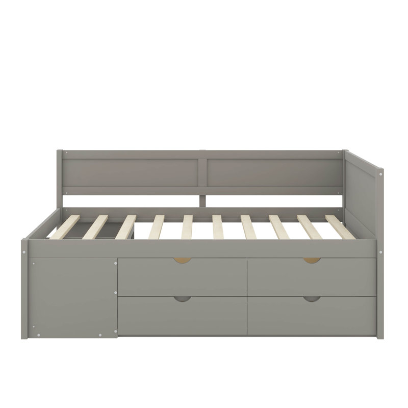 Lit de jour avec tiroirs et tablettes, Gris, Lit simple