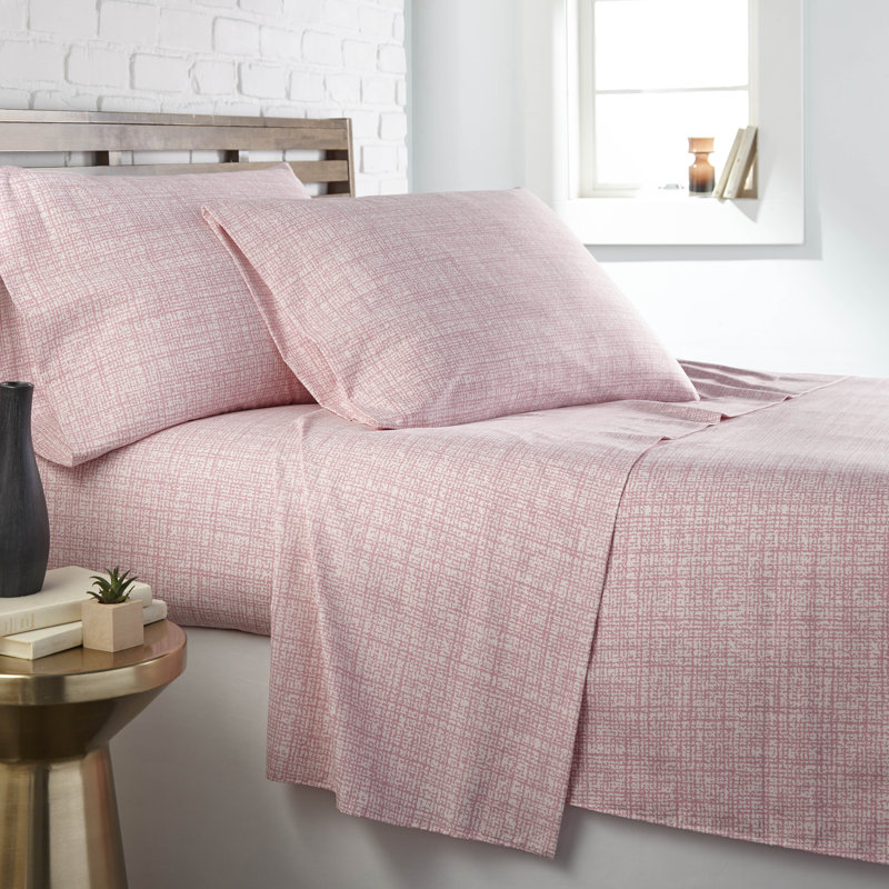 Ensemble de draps en maille à motif géométrique Vilano Choice, Ensemble de draps pour grand lit + drap-housse + 2, Rose