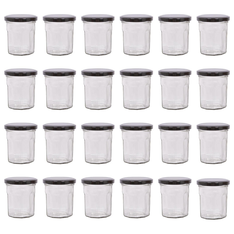 Argon Tableware Glass Jam Jars with Lids, 150ml, Black
