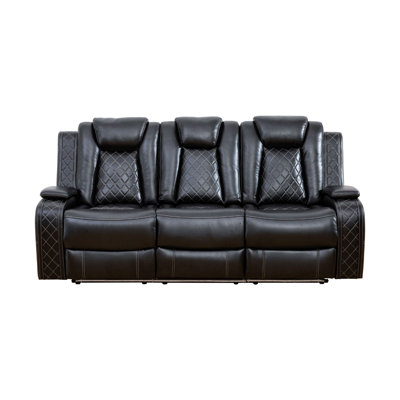 Moncher 83.5" Storage Arm Vegan Leather Power Reclining Sofa With Lighting
