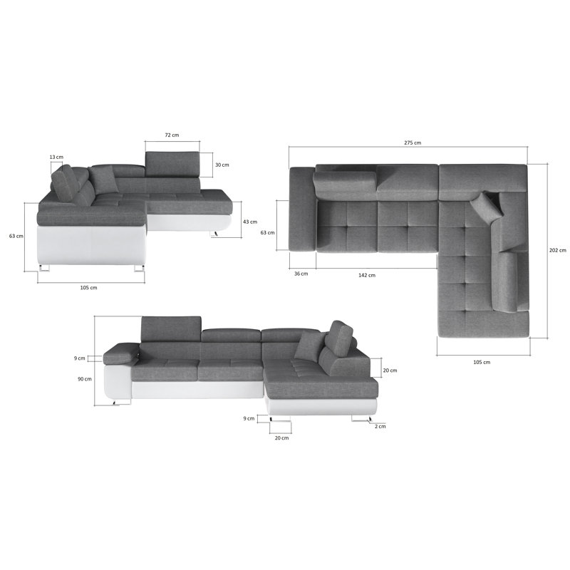 Aala 3 Seater Sofa Bed, Right Hand Facing