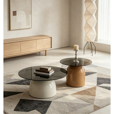 Nesting Coffee Table Set of 2 with Glass Desktop