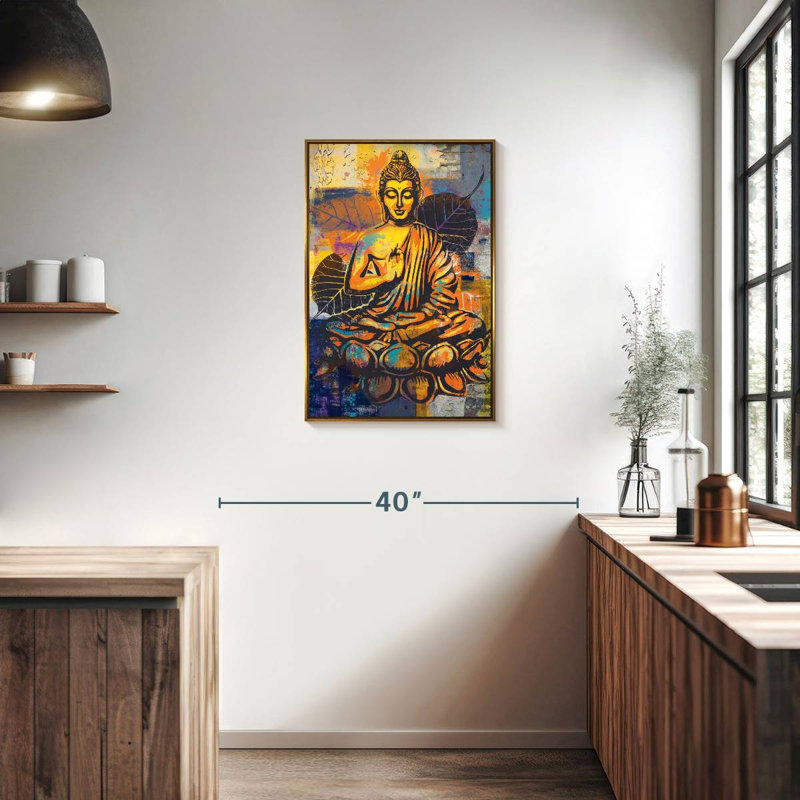 Bouddha assis en forme de lotus, Floating Frame Gold, 21 po x 31 po