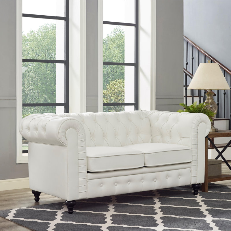 Causeuse Chesterfield en cuir Sanor, Blanc