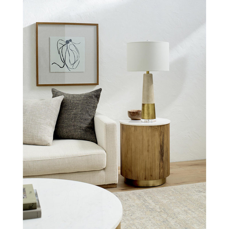 Rylee Modern End Table, White Top / Wood/Gold Base