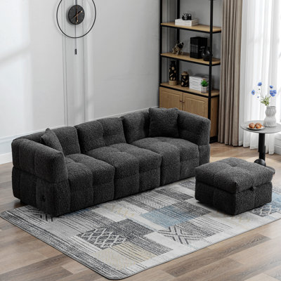 Canapé-lit modulaire convertible 87,7 po - Lit escamotable, repose-pieds avec rangement, 2 tabourets, chargeur sans fil et ports USB