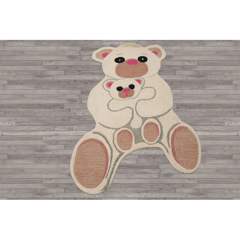 3'x5' Tufted Wool Rug Showcasing Bear-Inspired Graphic