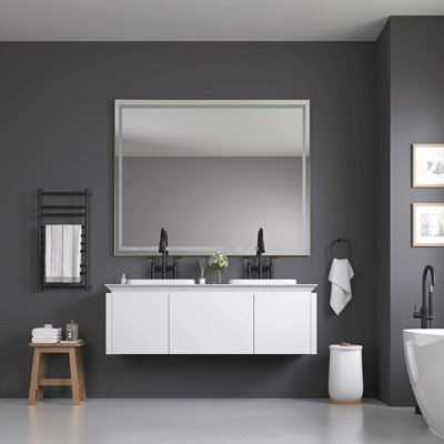 Miroir de salle de bain 84 po x 48 po à DEL avec avant et rétroéclairage, miroir de meuble-lavabo mural avec cadre en aluminium, antibuée, mémoire, 3 couleurs, gradation continue