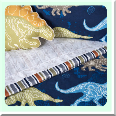 Dino Discovery 8-Piece Full Bedding Set with Decorative Pillow - Complete Bed in a Bag for Kids Room Decor - Dinosaur Themed Bedroom Essentials