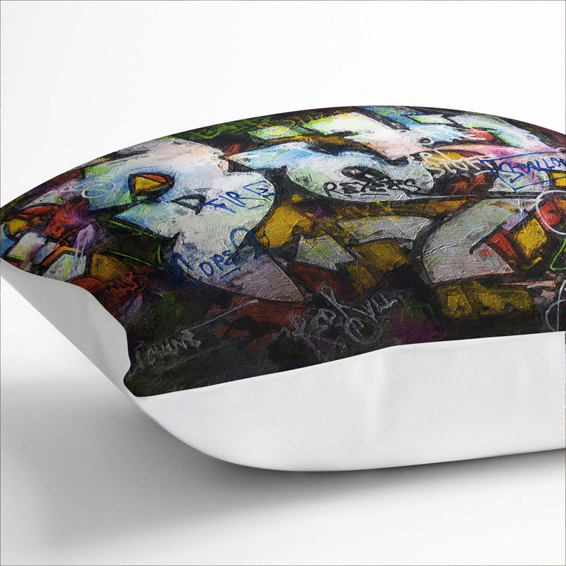 Wall Graffiti Cushion with Filling, 55cm H x 55cm W x 20cm D, White