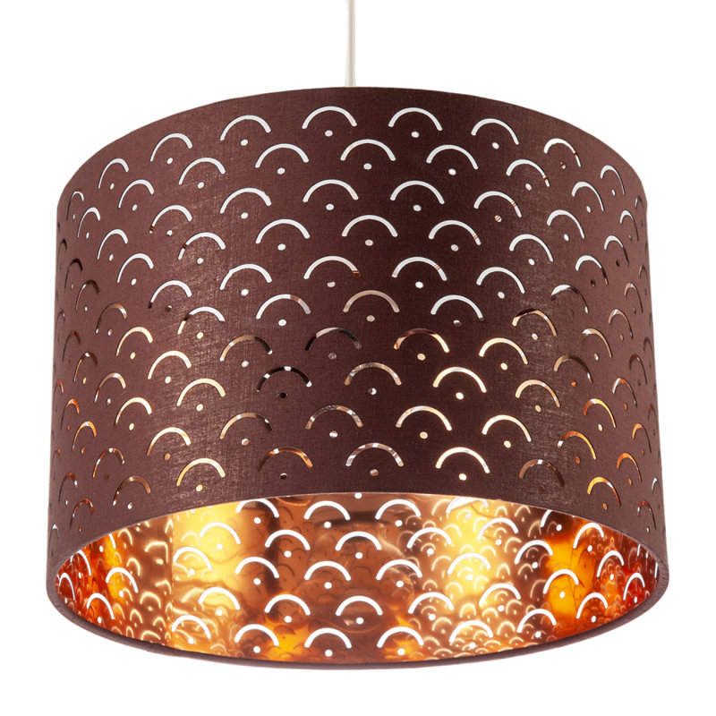 Chocolate Brown Cotton Fabric Lamp Shade With Geometric Arch Pattern By 