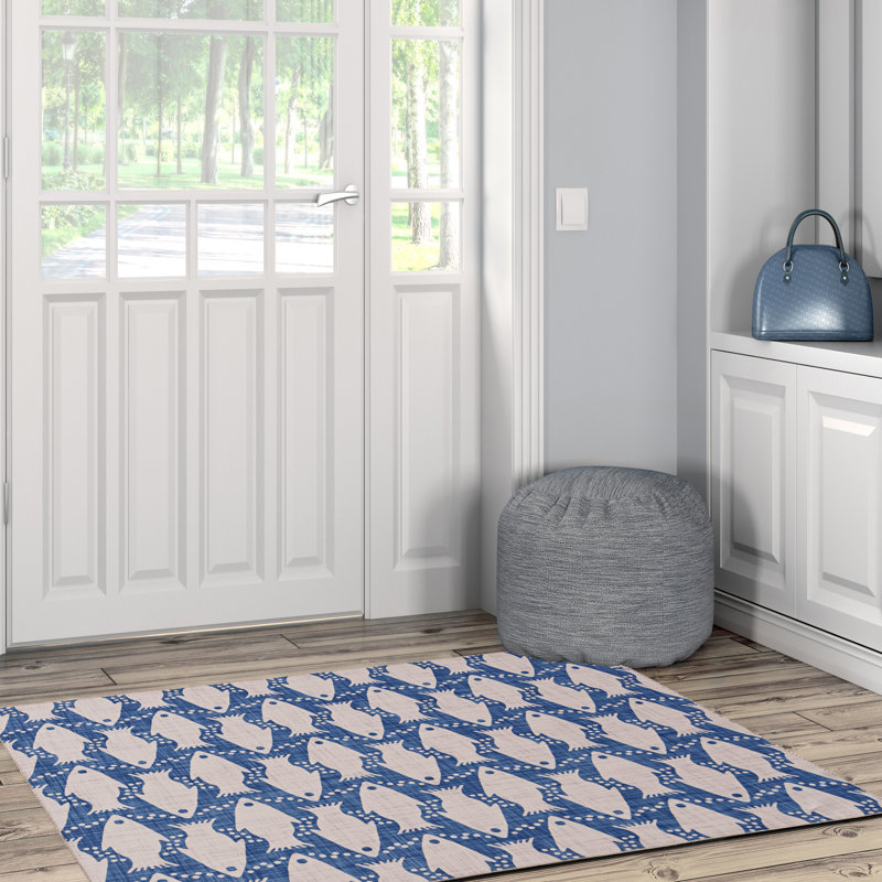 Tapis ivoire et bleu lavable à la machine Fiennes, Rectangle 3 pi x 5 pi